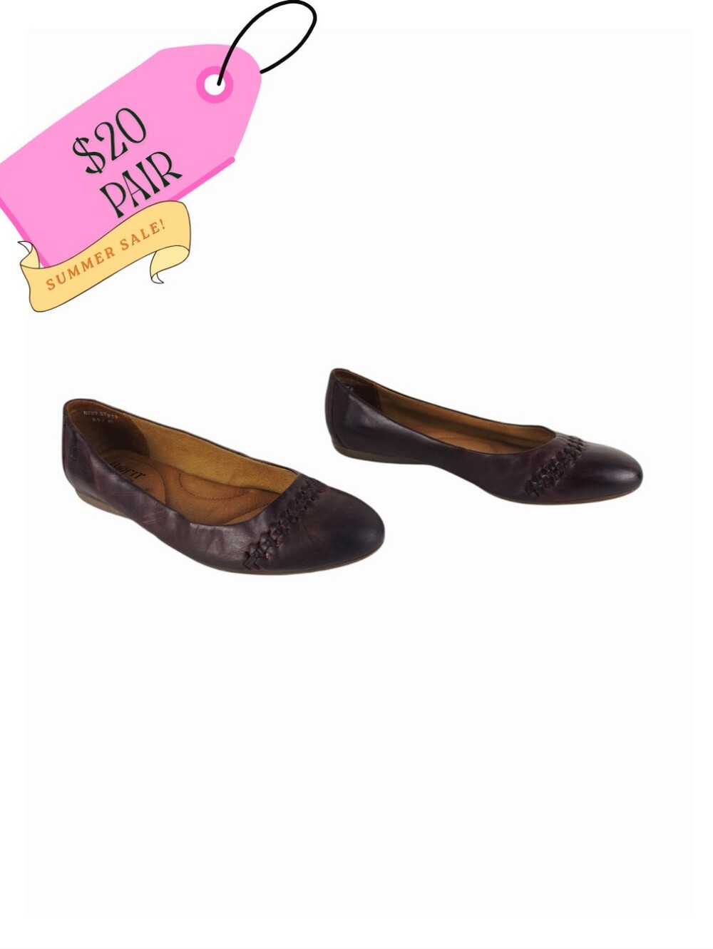 Born Women's Brown Leather Ballet Flats with Braided Toe